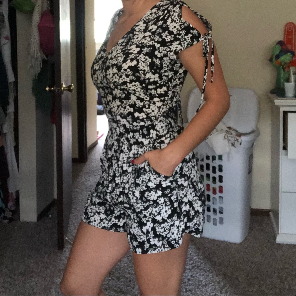 Black and white floral romper